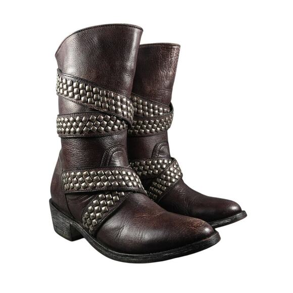 Old Gringo Boots Womens 6 Moto Western Queentia Short Leather Stud Biker Pull On - Picture 3 of 16